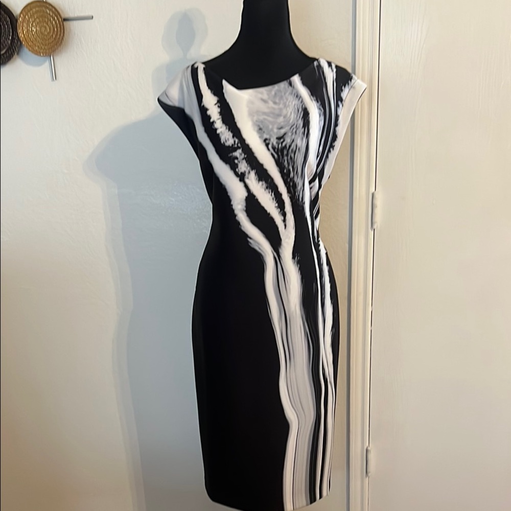 Donna Karan Black and White Midi Dress